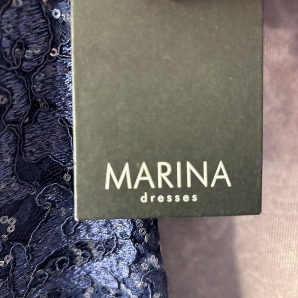 Marina NWT Size 6 Navy Lace Sequins Sleeveless Sheath Cocktail Formal Dress - Picture 2 of 8